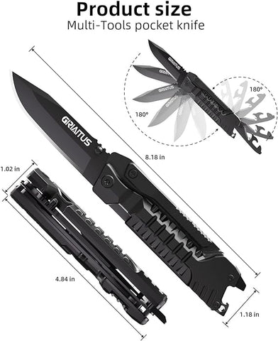 Multitool Knife 17 in 1Fire Starting Sticks, Bottle Opener, Saw Screwdrivers Bottle Opener, Whistle, Window Breaker