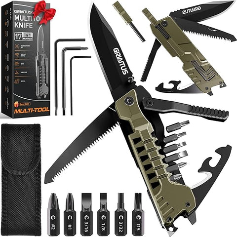 Multitool Knife 17 in 1Fire Starting Sticks, Bottle Opener, Saw Screwdrivers Bottle Opener, Whistle, Window Breaker