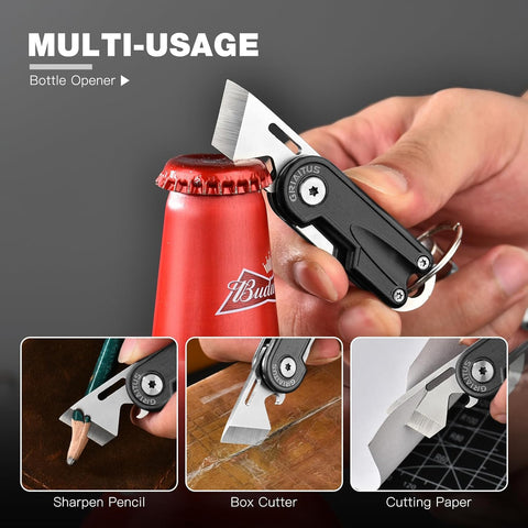 EDC Folding Pocket Knife, Bottle Opener & Mini Pry Bar Multitool