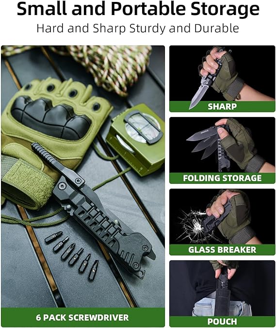 Multitool Knife 17 in 1Fire Starting Sticks, Bottle Opener, Saw Screwdrivers Bottle Opener, Whistle, Window Breaker