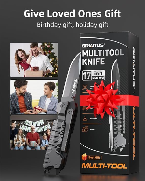 Multitool Knife 17 in 1Fire Starting Sticks, Bottle Opener, Saw Screwdrivers Bottle Opener, Whistle, Window Breaker