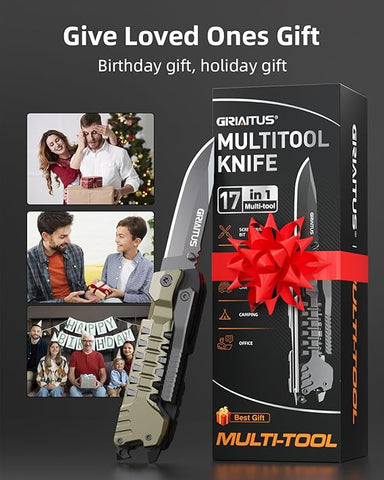 Multitool Knife 17 in 1Fire Starting Sticks, Bottle Opener, Saw Screwdrivers Bottle Opener, Whistle, Window Breaker