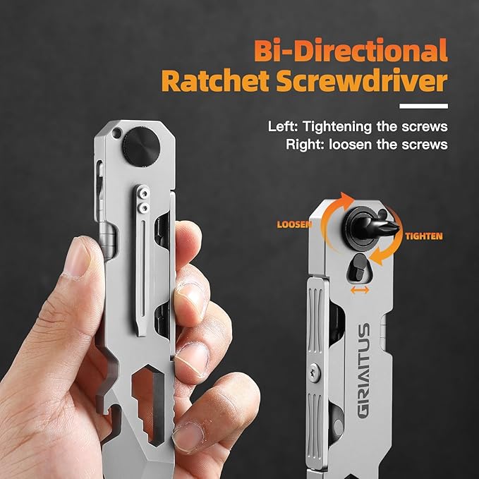 EDC Pry Bar Multitool with Bi-Directional Ratchet Screwdriver & Everlasting Pen, Wrenches, Crowbar and Box Openers