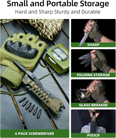 Multitool Knife 17 in 1Fire Starting Sticks, Bottle Opener, Saw Screwdrivers Bottle Opener, Whistle, Window Breaker