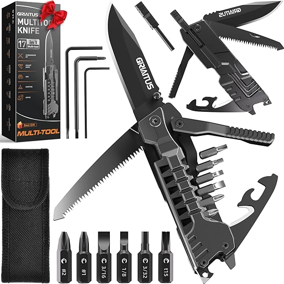 Multitool Knife 17 in 1Fire Starting Sticks, Bottle Opener, Saw Screwdrivers Bottle Opener, Whistle, Window Breaker