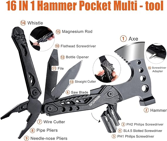 18 in 1 Axe Hammer Camping Multitool